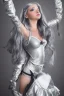 Placeholder: Beautiful perfect perfectly centered photorealistic silver-skinned AbstractTech robot, silver French maid outfit long hair, shiny metallic silver hair, full-body portrait by Reisha Perlmutter, Rudy Nappi, medium shot