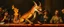 Placeholder: portrait painted by Rembrandt, stupid looking fire breathing dragon fox in chains at banquet
