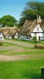 Placeholder: village green with small thatched roofed cottages