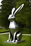 Placeholder: Giant metal rabbit sculpture. Photograph.