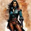 Placeholder: Create a masterpiece portrait illustration of an epic fantasy Lankhmar female thief character slim in stature, with shoulder length hair, finely lined and detailed facial features, in an fur collared leather doublet and breeches , a short oriental cloth belt at the waist, stealthy soft leather slippers, , in the comic book style of Bill Sienkiewicz, Howard Chaykin, Mike Mignola, Philippe Druillet, and Jean Giraud Moebius, precisely drawn, colored and inked,