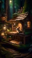 Placeholder: magazine cover, portrait of sleepy dog bug squirrel in a tree house in wonderful enchanted magical forest by river,bokeh like f/0.8, tilt-shift lens 8k, high detail, smooth render, down-light, unreal engine, prize winning