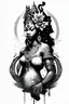 Placeholder: black and white illustration in a tattoo style of the oshun divinity for a stencil tattoo in a white background