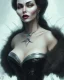 Placeholder: old evil queen in black leather gown, femme fatale, volouptous, busty, cleavage, angry, emperious, 8k resolution concept art portrait by Greg Rutkowski,