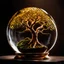 Placeholder: a tree of life inside of a glass-sphere, the tree has decayed from lack of nutrients, goldish light inside the glass-sphere, gold glass-sphere, intricate detailes, micro gold aura, Cinematic lighting, Volumetric lighting, Epic composition, Photorealism, Bokeh blur, Very high detail, Sony Alpha α7, ISO1900, Character design, Unreal Engine, Octane render, HDR, Subsurface scattering