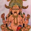 Placeholder: indian god painting with octopus body AND cow head with detailed jewelry and 4 eyes