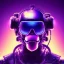 Placeholder: A beautiful portrait of a cyborg monkey purple neon color scheme, high key lighting, volumetric light high details psychedelic background