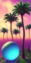 Placeholder: 1980's aesthetic vaporwave palm trees with spheres ufo