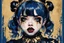 Placeholder: Poster in two gradually, a one side malevolent goth vampire girl face and other side the Singer Melanie Martinez face, full body, painting by Yoji Shinkawa, darkblue and gold tones,