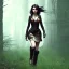 Placeholder: steampunk, dark forest, black hair, long legs, leather clothes