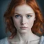 Placeholder: 32k photo, portrait young redhead woman. ( blue eyes, black sclera) perfect masterpiece, ()), rule of thirds,