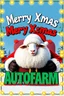 Placeholder: Create a whimsical 1990s-style movie poster featuring a jolly, rotund Santa humorously merged with a fluffy sheep. Capture the playful spirit of 'National Lampoon's Christmas Vacation.' Display 'Merry Xmas Autofarm' prominently in festive, bold letters, framed by twinkling lights and classic Christmas motifs. Use bright, nostalgic colors and playful design elements to evoke retro holiday magic and comedic fun