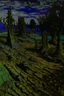 Placeholder: A dark purple graveyard with tombstones covered in dirt painted by Vincent van Gogh