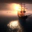 Placeholder: photo of a ultra realistic sailing ship, dramatic light, pale sunrise, cinematic lighting, battered, low angle, trending on artstation, 4k, hyper realistic, focused, extreme details, unreal engine 5, cinematic, masterpiece, art by studio ghibli, intricate artwork by john william turner