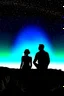 Placeholder: black background on a mountaintop and three silhouettes of a fit man, a silhouette of a fit woman, and silhouette of a Belgian malinois sitting next to the men and the woman looking at the stars