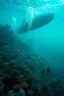 Placeholder: A view of atlantis the lost city under the ocean water with marine plants and a submarine is sinking underwater and small divers are diving around , cinematic scenes , high quality picture with rough water