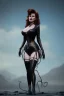 Placeholder: Rita Hayworth as evil queen in black leather, busty, cleavage, curvy, angry, stern look. character design by cory loftis, fenghua zhong, ryohei hase, ismail inceoglu and ruan jia. unreal engine 5, artistic lighting, highly detailed, photorealistic, fantasy