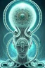 Placeholder: Spiritual sphere with Tentacles over human Head creating reality around, wrapping Tentacles around Human, Dimethyltryptamine