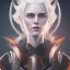 Placeholder: fantasy setting, woman, bicolor orange white hair