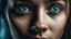 Placeholder: Captivating face in close-up, huge, luminous eyes conveying deep emotion, fixed, penetrating gaze directed at the viewer, soft, attentive facial expression, lips gently curved when speaking, soft side light highlighting features, personal and emotional atmosphere, artistic portrait style