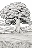 Placeholder: coloring page, tree in a meadow, cartoon style, thick lines, low detail, no shading