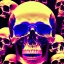 Placeholder: a picture of a dark, comedic, anatomically correct wall of colorful tightly packed skulls of varying sizes and expressions, photo realistic, insanely meticulous, highly detailed, part of a collection of bones on display, 64k, dystopian, vray