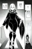 Placeholder: girl walks through portal, manga style, grayscale