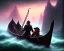 Placeholder: Charon the ferryman in his boat on the river Styx, red black purple colours, 8k, high definition, fantasy art, winding river, sharp jagged rocks, high contrast colours, sharp detail,