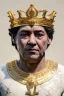 Placeholder: Ultra Realistic image, classic sculpture, white marble material, Maradona, gold laurel leaves crown, gold veins, gold ornaments, sun rays background, waist up portrait, epic, celestial, cinematic lighting, God lights, 4k resolution, smooth details, soft lighting, unreal engine 5, art station, substance 3d.