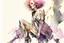 Placeholder: A beautiful woman with knee-length curly pink hair, wearing a spider-sleeved ankle-length tie-dye kaftan and silver high-heeled sandals, double exposure, merged layers, watercolor and black ink outlines, soft, shading strokes, cracked marble holographic background, the cracks are golden S<AI in sunshine