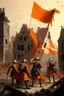 Placeholder: Dutch soldiers from the 1700s putting a orange flag in the middle of a destroyed city