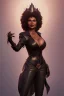 Placeholder: Pam Grier as evil queen in black leather, leather, busty, cleavage, angry, stern look. character design by cory loftis, fenghua zhong, ryohei hase, ismail inceoglu and ruan jia. unreal engine 5, artistic lighting, highly detailed, photorealistic, fantasy