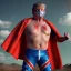 Placeholder: realistic image of donald trump as a mexican wrestling fighter posing outdoors, Mexican eyes wrestling mask, red and blue breeches, sweat and blood, naked torso, confederate flag cape, retro style, 80s, vibrant color, highly detailed, sky background, concept art, unreal engine 5, god rays, ray tracing, RTX, lumen lighting, ultra detail, volumetric lighting, 3d, finely drawn, high definition, high resolution.