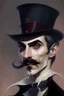 Placeholder: Strahd von Zarovich with a handlebar mustache wearing a top hat blushing