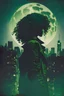 Placeholder: A dark, moody cover featuring a silhouette of a woman with curly hair wearing an old green army jacket, cityscapes, full moon,