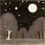 Placeholder: Beasts, peaceful, Max Ernst, night sky filled with galaxies and star-clusters, trees, one-line drawing, sharp focus