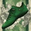 Placeholder: create simple women's handmade Baroque style shoes , in fine green suede leather, illustrated in the comic book style of Bill Sienkiewicz and Frank Miller, highly detailed, 4k