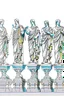 Placeholder: Architecture of ancient Rome of the II century AD Statues of ancient Roman gods contour reconstruction. The drawing is linear, in the style of vector graphics, black and white. High image quality in 8K