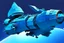 Placeholder: Blue Spaceship, Over Planet, Modern Spaceship, Blocky,