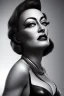 Placeholder: Joan Crawford as evil queen in black leather, busty, cleavage, dominatrix, curvy, angry, stern look. unreal 5, octane render, cinema4d, dynamic lighting, dramatic lighting, 4k, redshift render, highly detailed, hyper realistic,anthropomorphic