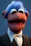 Placeholder: Waist up muppet Portrait, Nicolas maduro as muppet doll, black suit, photo studio, blue background, unreal engine 5, concept art, art station, god lights, ray tracing, RTX, lumen lighting, ultra detail, volumetric lighting, 3d.