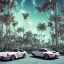 Placeholder: 1980's aesthetic vaporwave palm trees and spheres and Porsche