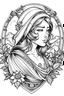 Placeholder: simple line art neo-traditional style latus tatto simetris black and white outline only