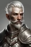 Placeholder: 45-year old warrior, salt and pepper hair, short beard, short hair, fantasy, elven, cartoon, scale-mail