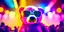 Placeholder: big cute Teddy bear at a busy disco wearing sunglasses. clarity. High detail.