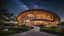 Placeholder: Inspiring beautiful elegant interwoven wooden ultra-modern building based on parabola, helix and spiral shapes, featuring large windows, artistic, amazing architecture, rural location, night, stars, moonlight, fireflies, distant mountains, lake, soft natural perfect light, extremely detailed, award-winning photograph, beautiful composition, 16k, HDR, High Quality, Sharp Focus, Studio Photo, masterpiece, Gaudi, Shigeru Ban