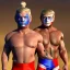 Placeholder: Realistic image of Donald trump wrestler, Mexican wrestling style, Mexican wrestling mask for eyes, red and blue breeches, glow us flag dress, suspenders, retro style, 80s, vibrant color, highly detailed, sky background, concept art, unreal engine 5, god rays, ray tracing, RTX, lumen lighting, ultra detail, volumetric lighting, 3d, finely drawn, high definition, high resolution.