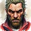 Placeholder: dnd, fantasy, watercolour, large strokes, stylistic, portrait, illustration, artistic, professional illlustration, male, face, weathered face, sly, violent, evil, vigorous, rogue, criminal