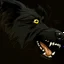 Placeholder: an angry scruffy black terrier on black background, yellow eyes, make 30% brighter, illustration