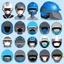 Placeholder: Negocios , construcción , relaciones comerciales , trabajadores con cascos , en estilo gráfico , colores azul y gris.